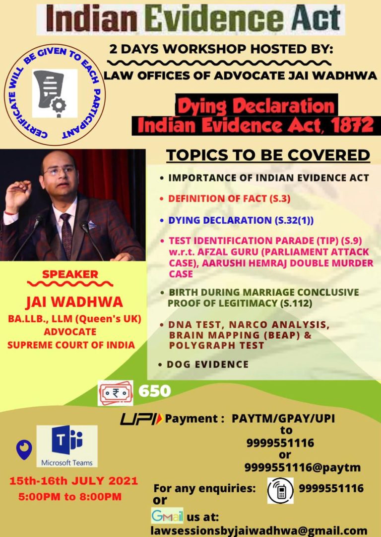 TWO DAYS WORKSHOP ON INDIAN EVIDENCE ACT, 1872