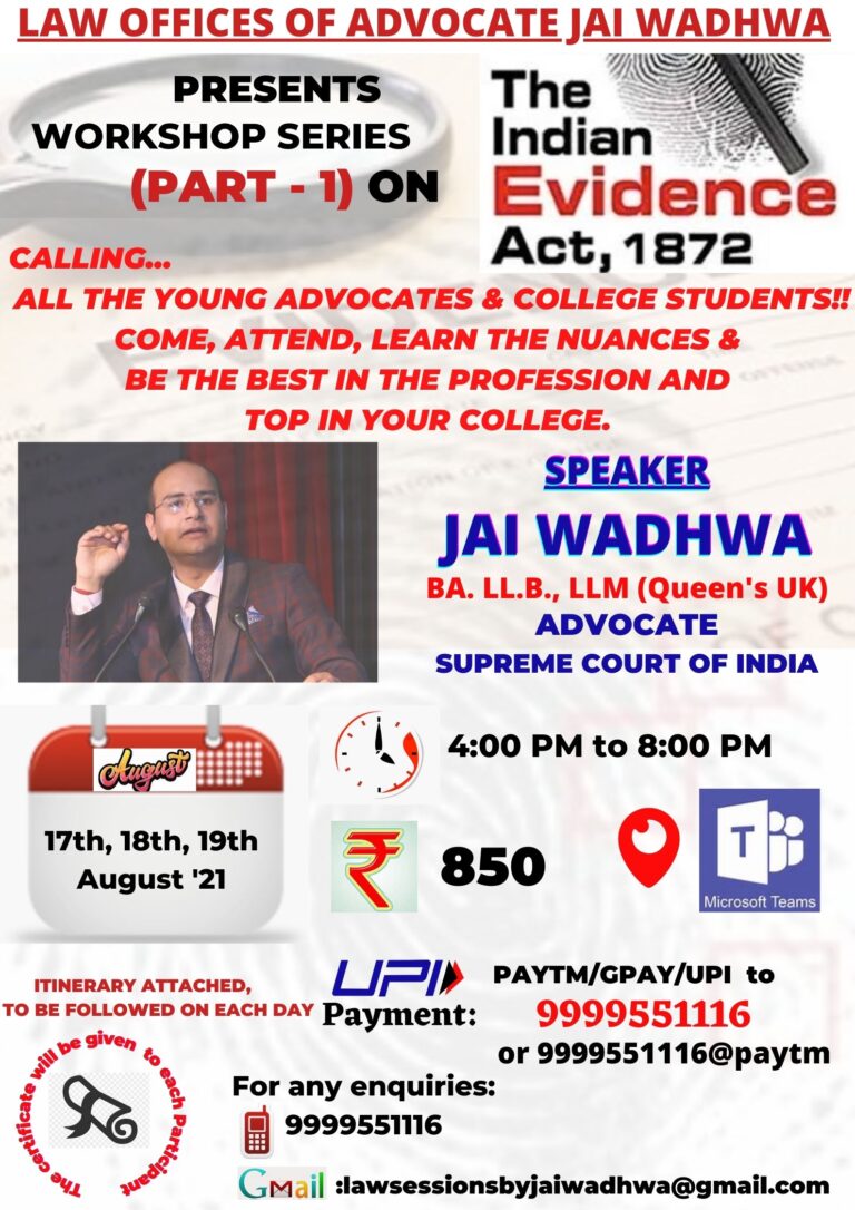 THREE DAYS WORKSHOP ON INDIAN EVIDENCE ACT, 1872
