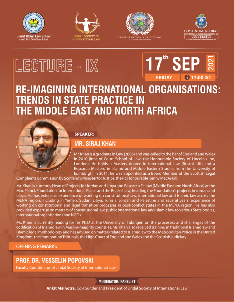Lecture on ‘Re-Imagining International Organisations: Trends in State Practice in the Middle East and North Africa’