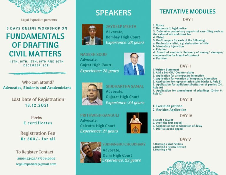 5 DAYS ONLINE WORKSHOP ON FUNDAMENTALS OF DRAFTING CIVIL MATTERS