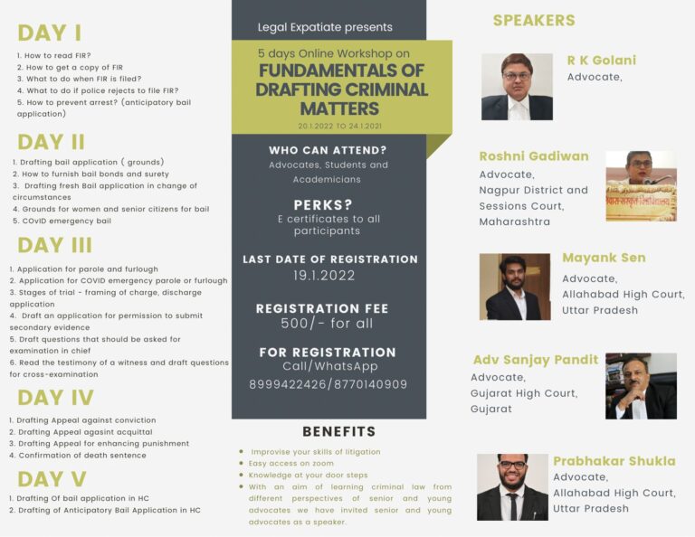 5 DAYS ONLINE WORKSHOP ON FUNDAMENTALS OF DRAFTING CRIMINAL MATTERS
