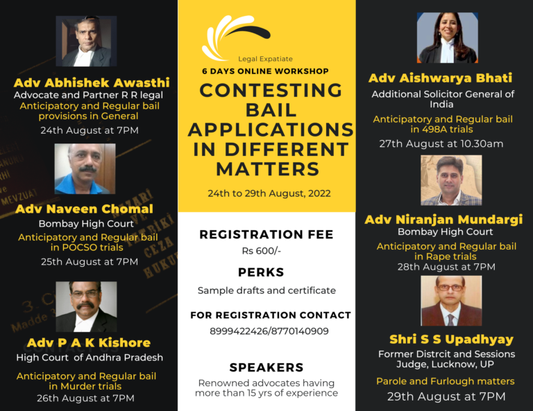 6 DAYS ONLINE WORKSHOP ON CONTESTING BAIL APPLICATIONS IN DIFFERENT MATTERS