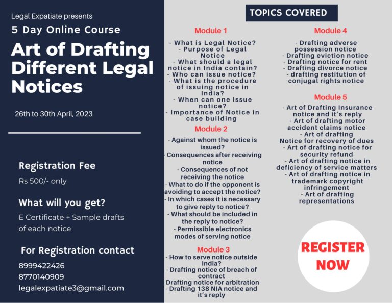 5 DAY ONLINE CERTIFICATE COURSE ON ART OF DRAFTING LEGAL NOTICES